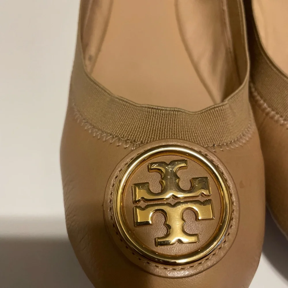 SOLD - Tory Burch Tan Leather Loafers with Medallion - Picture 9 of 10